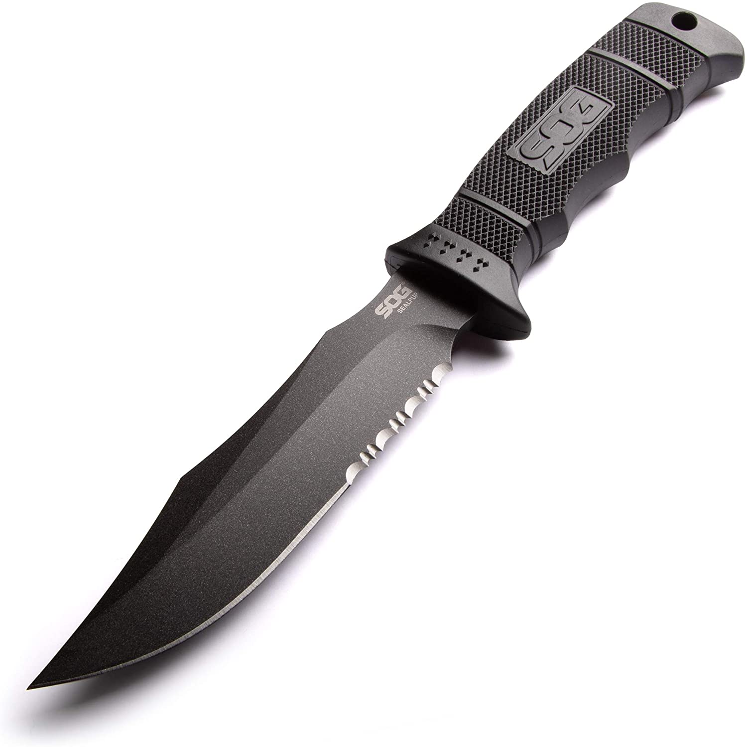 SOG - Seal Pup Tactile Fixed Partially Serrated Edge Hunting Knife w/ Nylon Sheath, Black