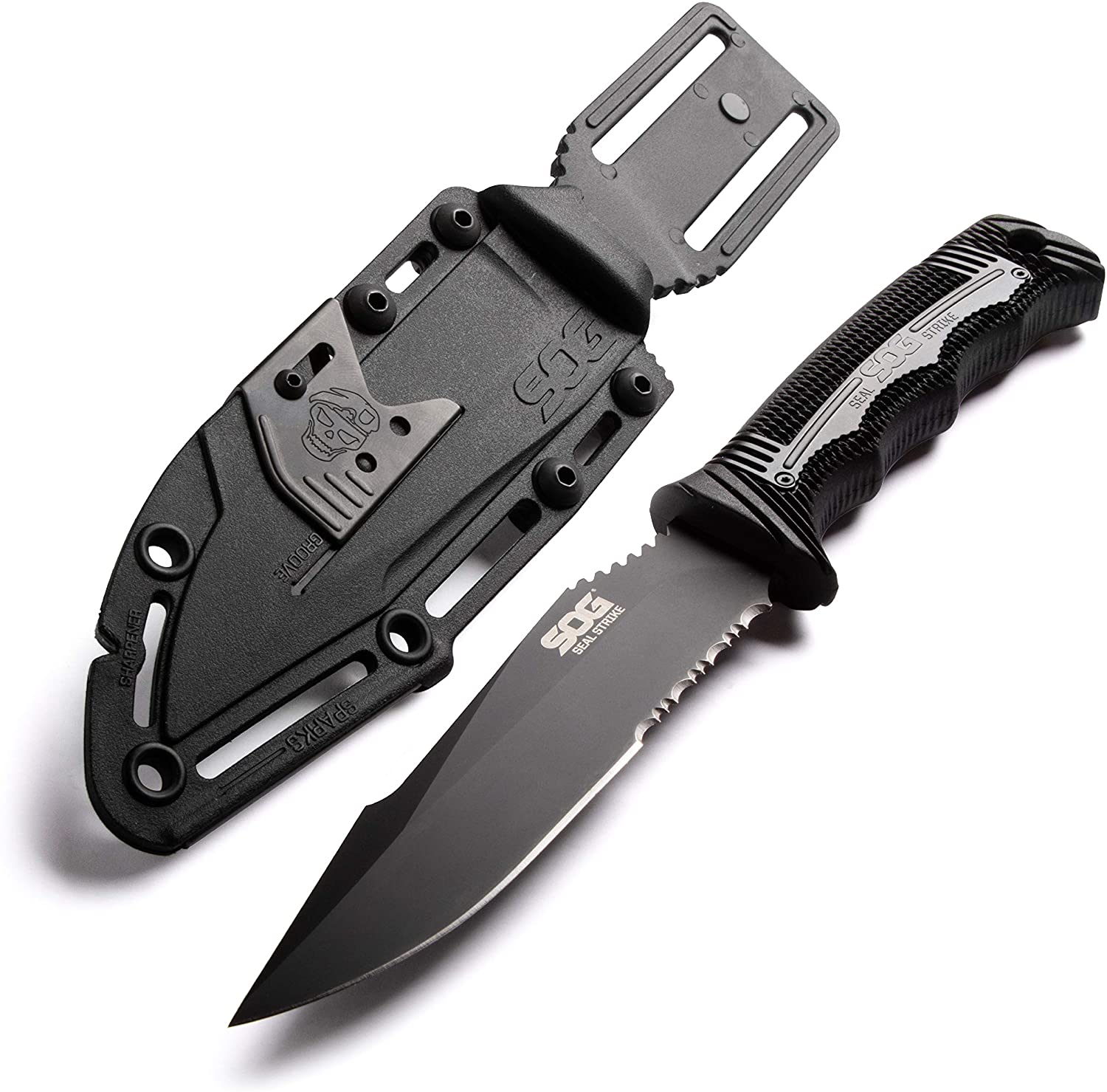 SOG - Seal Strike Fixed Blade Hunting Knife w/ Sheath, Black