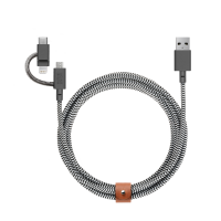 Native Union Belt Cable Universal - 6.5ft Ultra-Strong Reinforced [Apple MFi Certified] Durable Charging Cable with 3-in-1 Adaptor for Lightning, USB-C and Micro-USB Devices (Zebra)