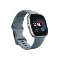 Fitbit - Versa 4 Fitness Smartwatch with Daily Readiness, GPS, 24/7 Heart Rate, Waterfall Blue/Platinum, One Size (S & L Bands Included)